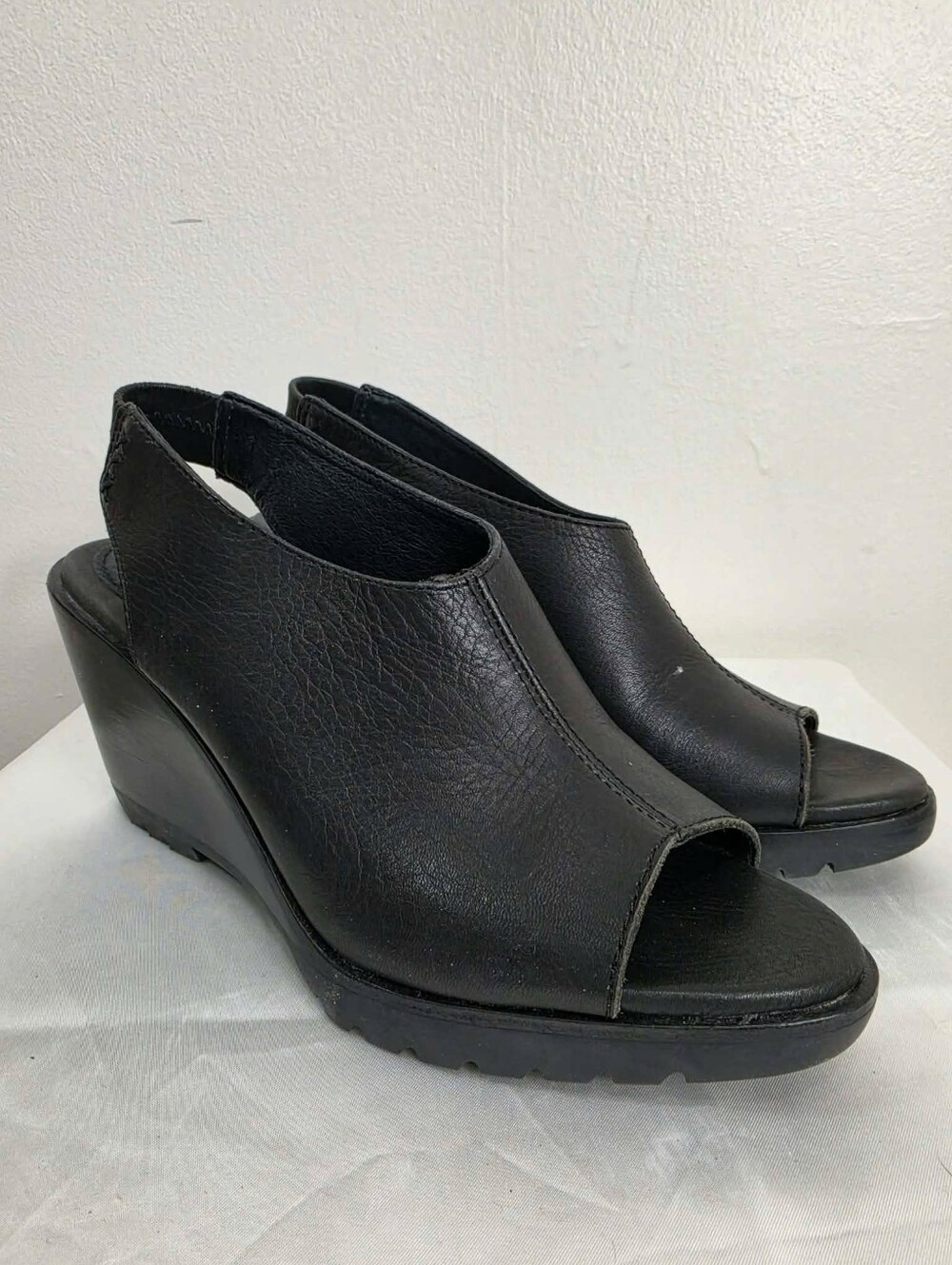 Sorel Black Open-Toe Slingback Wedge Sandals